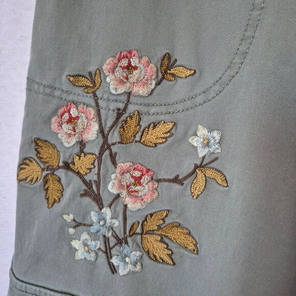 Sundance Orchard Floral Embroidered Cargo Jogger Boho Pants Elastic Waist Green - Picture 5 of 12